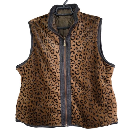 Unbranded Jackets & Blazers - Womens Reversible Leopard Print Faux Fur & Quilted Brown Full Zip Vest Jacket L